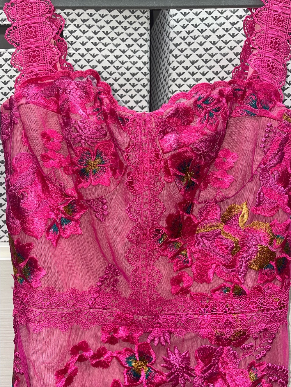 Bronx and Banco Fuchsia Floral Asymmetrical Lace Midi Dress - Picture 3 of 13